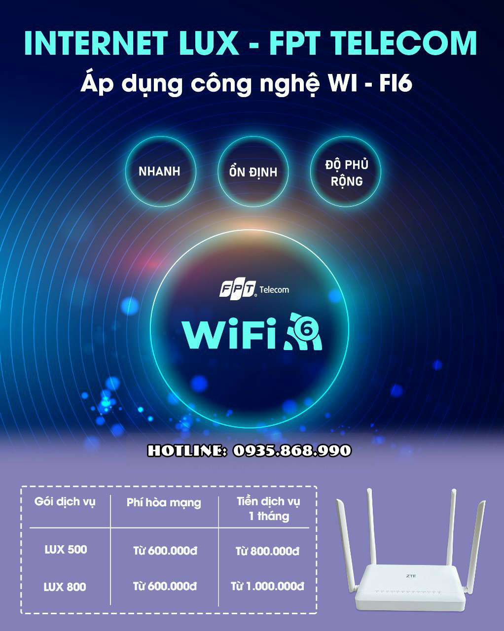 Gói Lux FPT | Gói Lux 500 & Lux 800 tích hợp công nghệ Wi-Fi 6